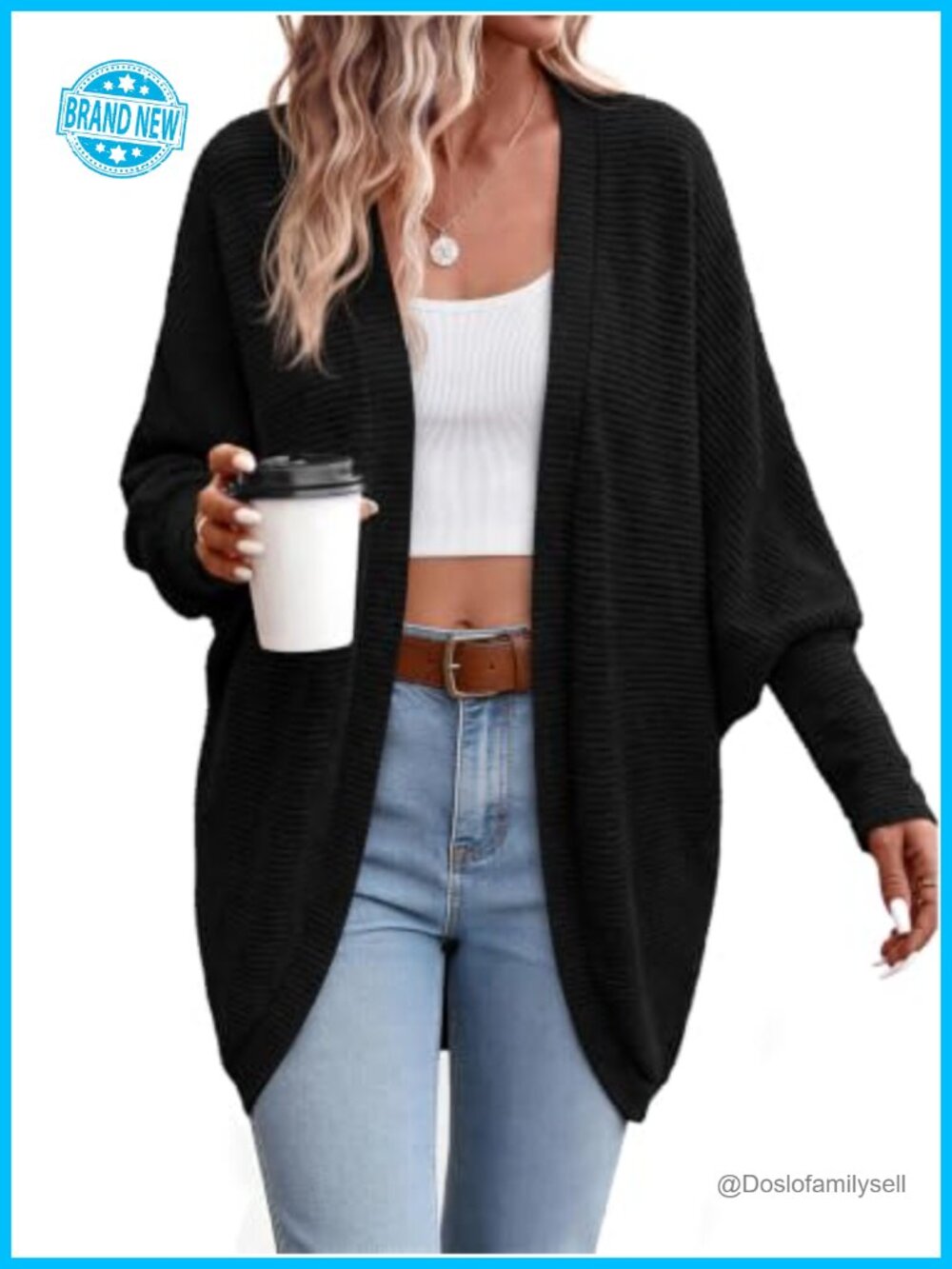 PRETTYGARDEN Batwing Long Sleeve Lightweight Ribbed Knit Cardigan Sweater